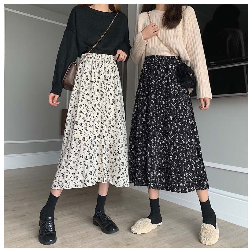 Chân váy hoa nhí vintage dài SANMAY Chân váy công sở dài qua gối ulzzang, vải voan, cực xinh yêu CV004 | BigBuy360 - bigbuy360.vn