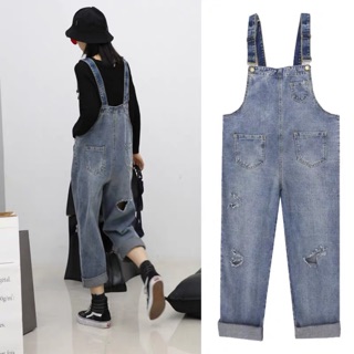 (Order 5-10 ngày) Bigsize S-5XL Quần yếm dài rách - ngoại cỡ 2020