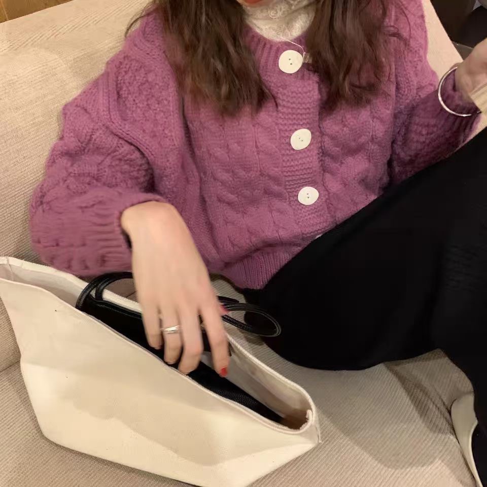 Áo Khoác Cardigan Dệt Kim Dáng Rộng Kiểu Hàn Quốc Thời Trang Thu Đông Cho Nữ 2021