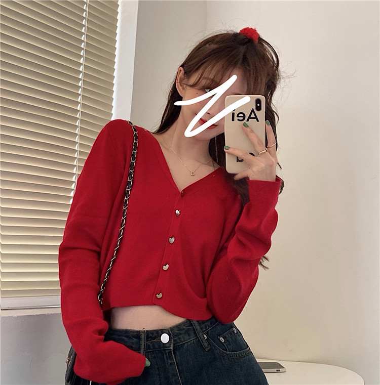 Áo Dệt Kim Nữ Tay Dài Cổ Chữ V Phong Cách Hàn Quốc