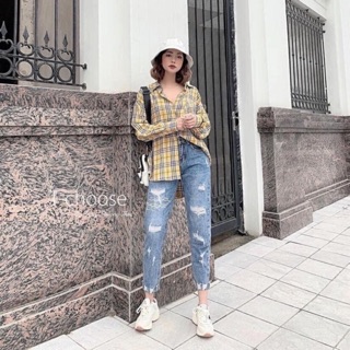 Quần  baggy rách in chữ