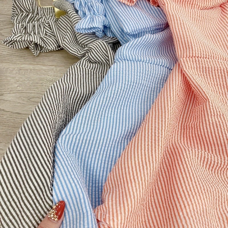 Sét Bộ Áo Trễ Vai Nơ Xốp Sọc, Sét Bộ Đi Chơi Dễ Thương Bigsize Quỳnh Anh Từ 50 kg Đến 100 kg M/L/XL/XXL