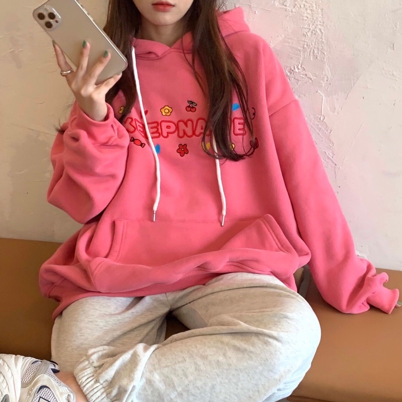 Áo nỉ hoodie cúc bấm in cá tính dày dặn (annstore_ảnh thật)