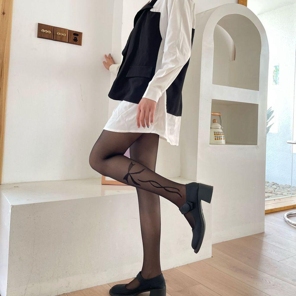 Vớ Đen Thoáng Khí Đính Nơ Ruy Băng Phong Cách Lolita Quyến Rũ VANES1 Cho Nữ