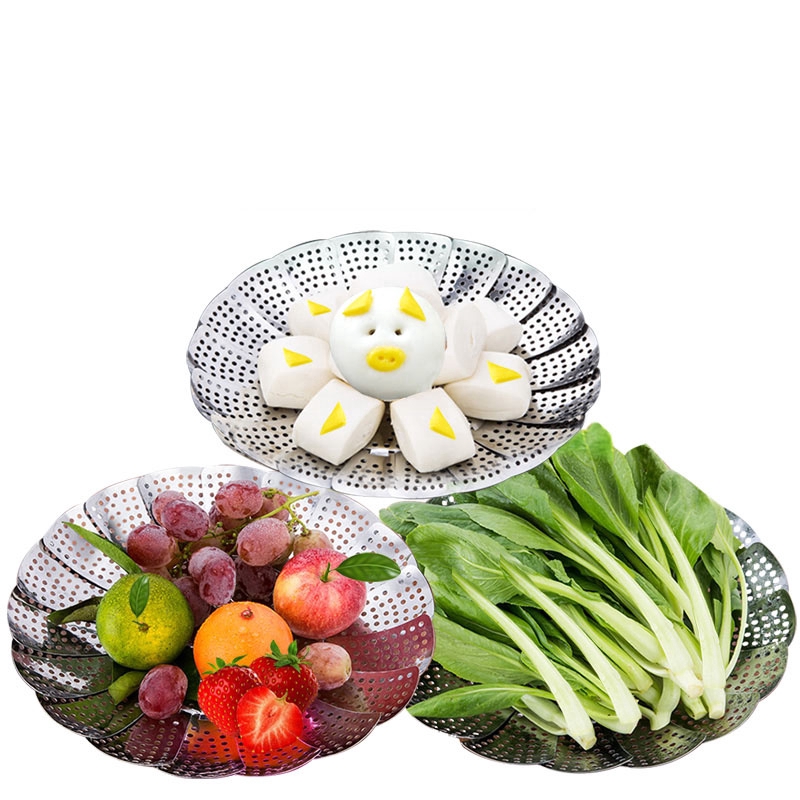 Dĩa hấp thức ăn có thể thu vào 3 size bằng thép không gỉ sử dụng cho nồi áp suất tiện dụng chất lượng cao