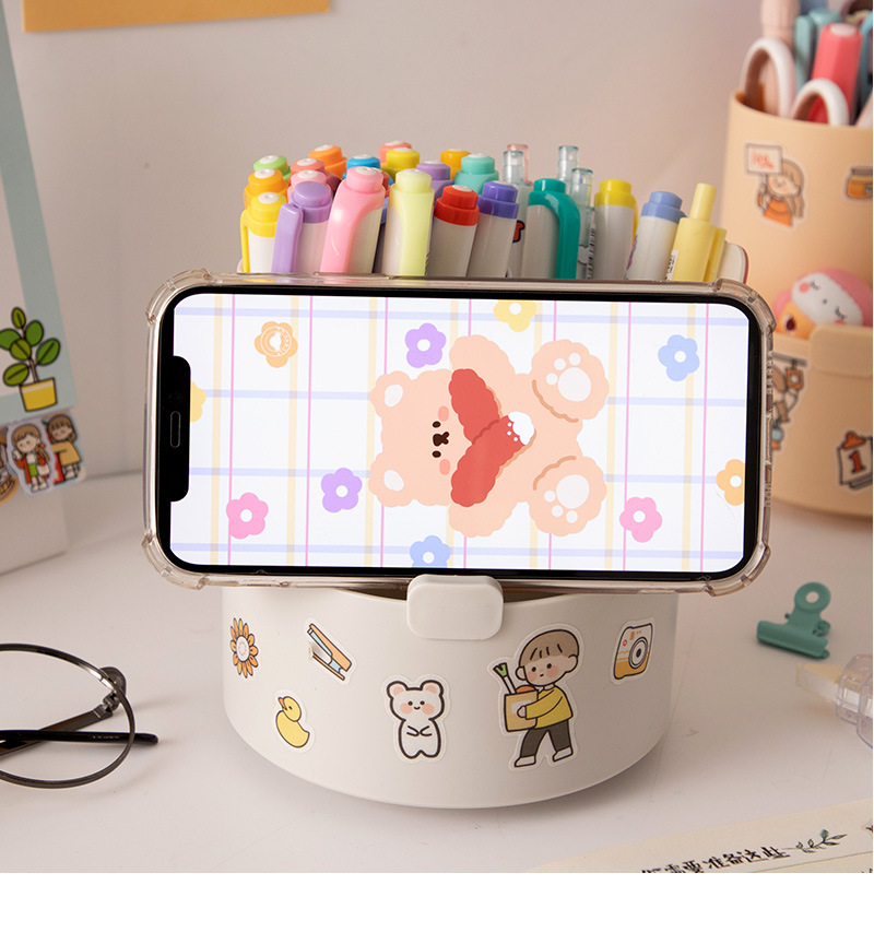 Hộp đựng văn phòng phẩm bằng nhựa hình tròn có thể xoay đa chức năng tiện dụng cho học sinh