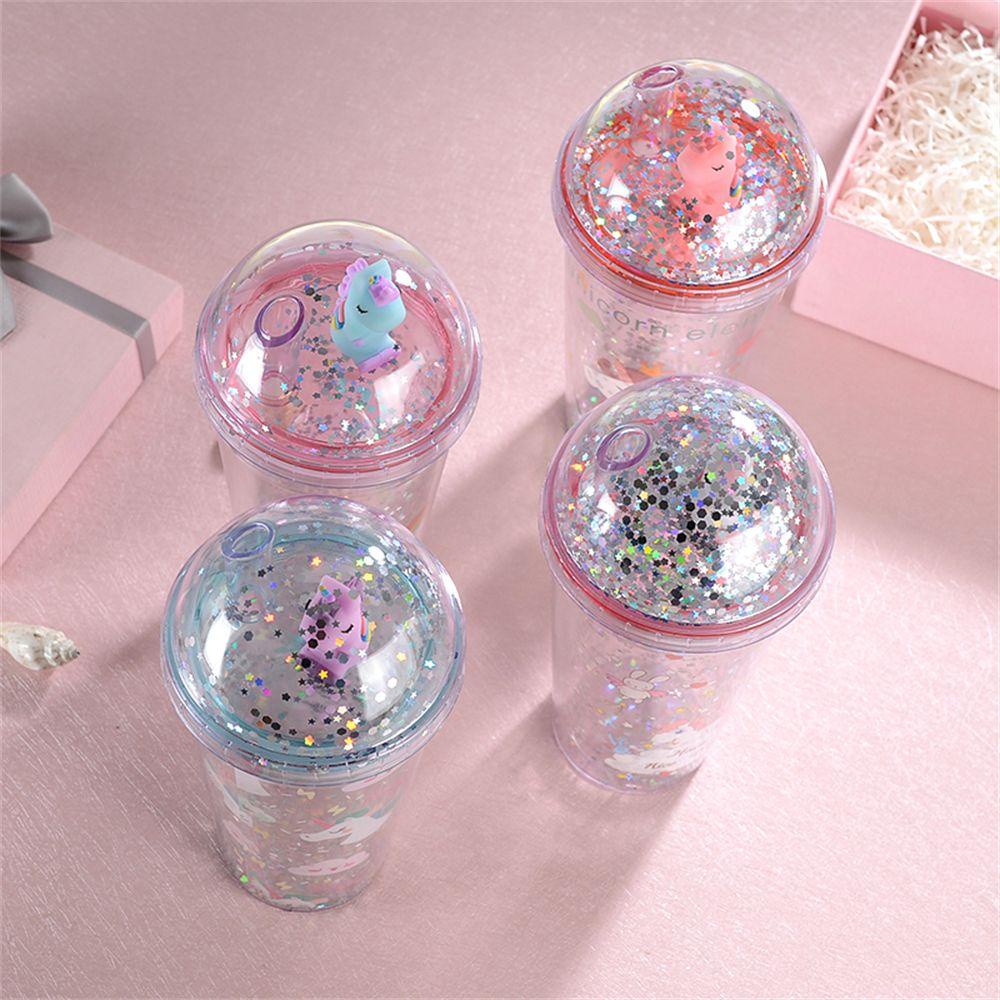 Cốc Uống Nước 450ml Có Thể Tái Sử Dụng Kèm Ống Hút Họa Tiết Kỳ Lân