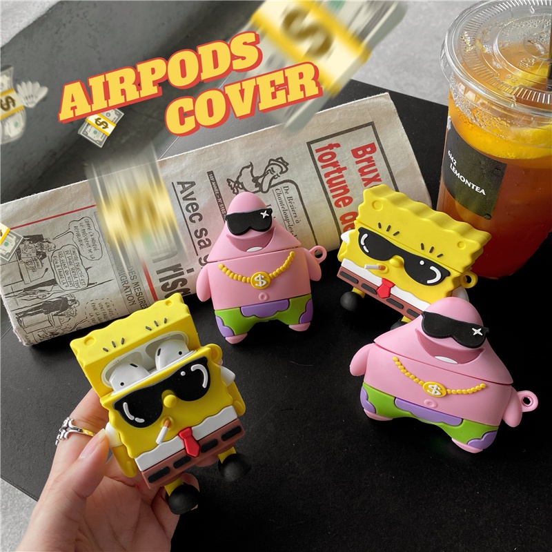 Cartoon SpongeBob Headphone Case for AirPods3gen case Cool Patrick Star Headphone Case 2021 New for AirPods3 Headphone Case Compatible with AirPodsPro case AirPods2gen case