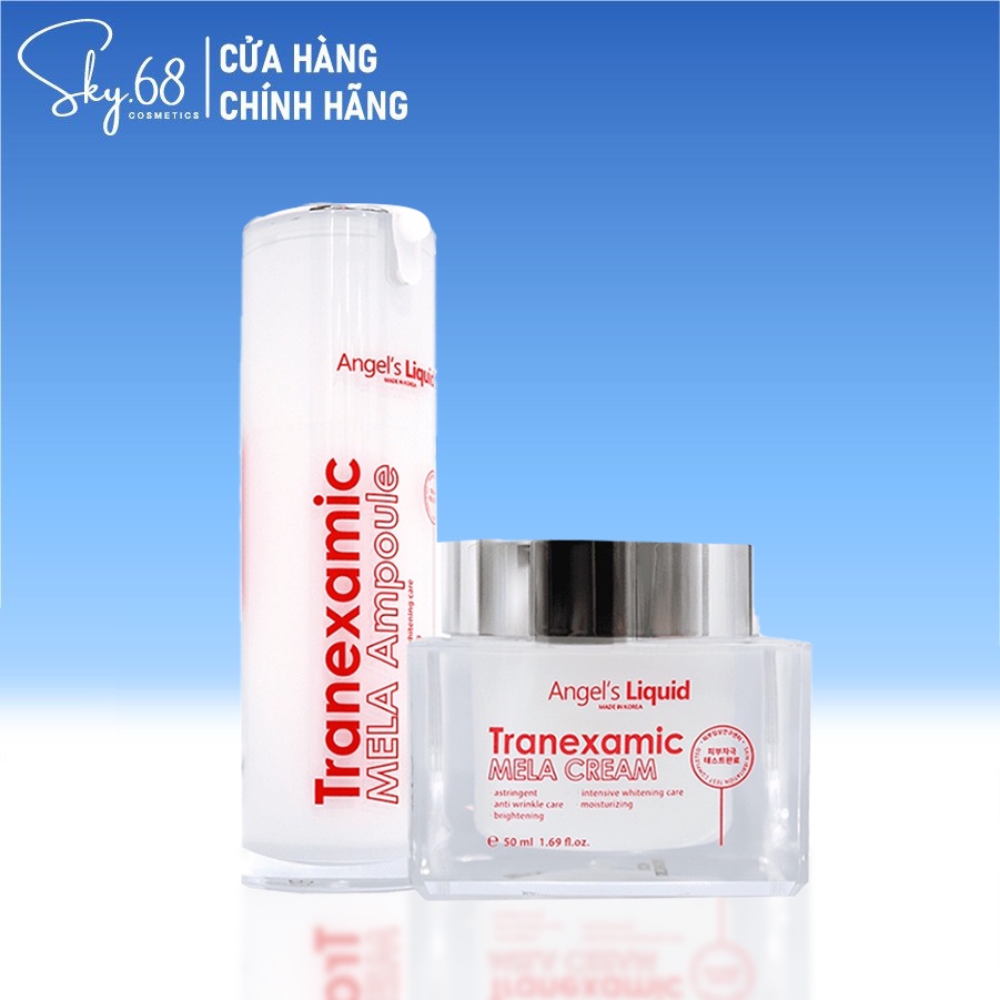 Combo 2 Sản Phẩm Giảm Thâm Đỏ, Mờ Sạm Nám Chuyên Sâu Angel's Liquid Tranexamic Mela (Siêu Tinh Chất 30ml + Kem Nám 50ml)