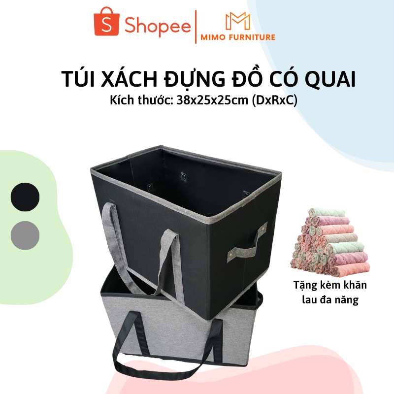Túi xách đi chợ bằng vải, túi đựng đồ đa năng bỉm sữa gấp gọn tiện ích