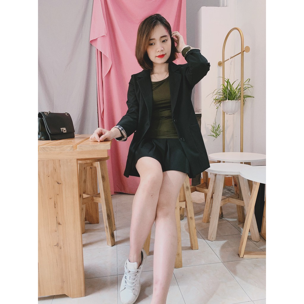 áo blazer nữ 2 lớp, áo vest dài tay cao cấp 2 màu đen/nâu/be phong cách hàn quốc - Thời trang SHOPLORA