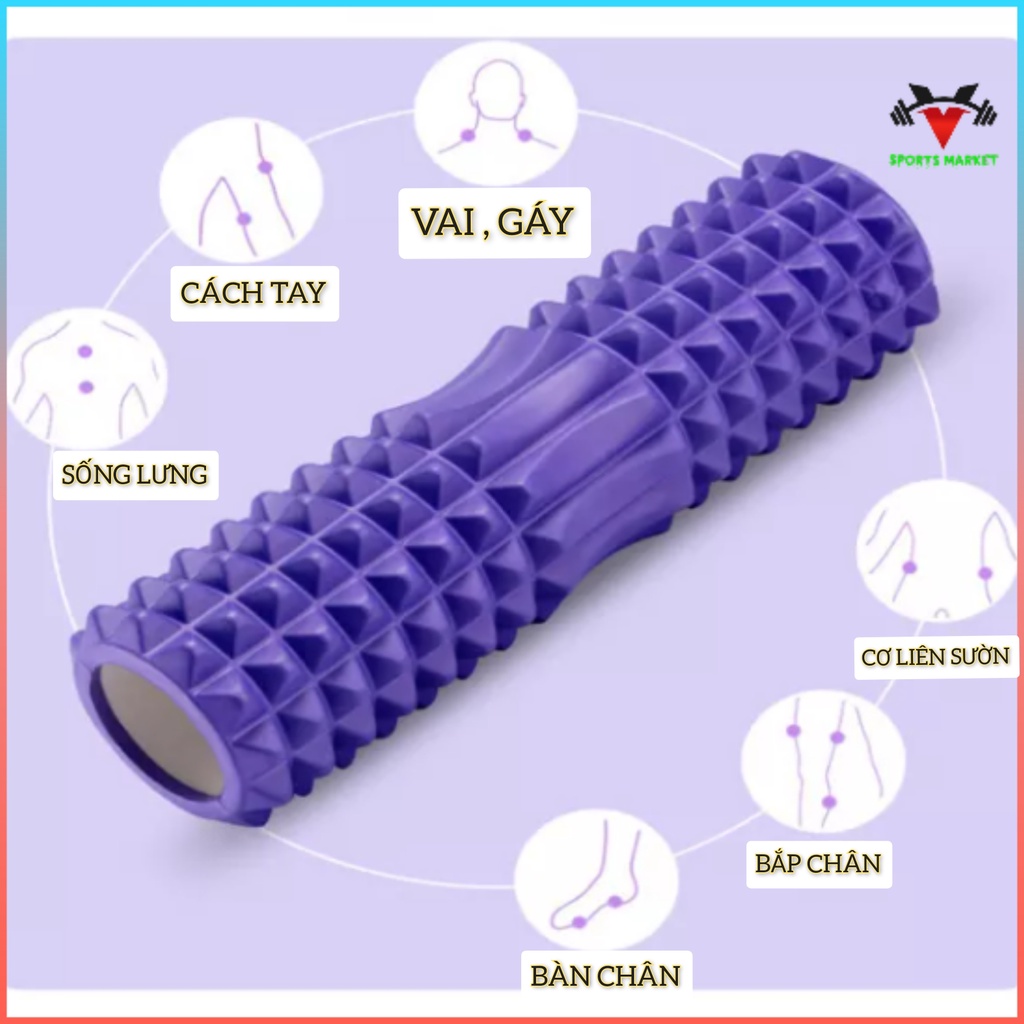 Con lăn Yoga Massage Cao Cấp ,Foam Roller, Ống Trụ Lăn Xốp Thể Thao Giãn Cơ Có Gai Giúp Giảm Đau Sau Khi Tập Luyện.