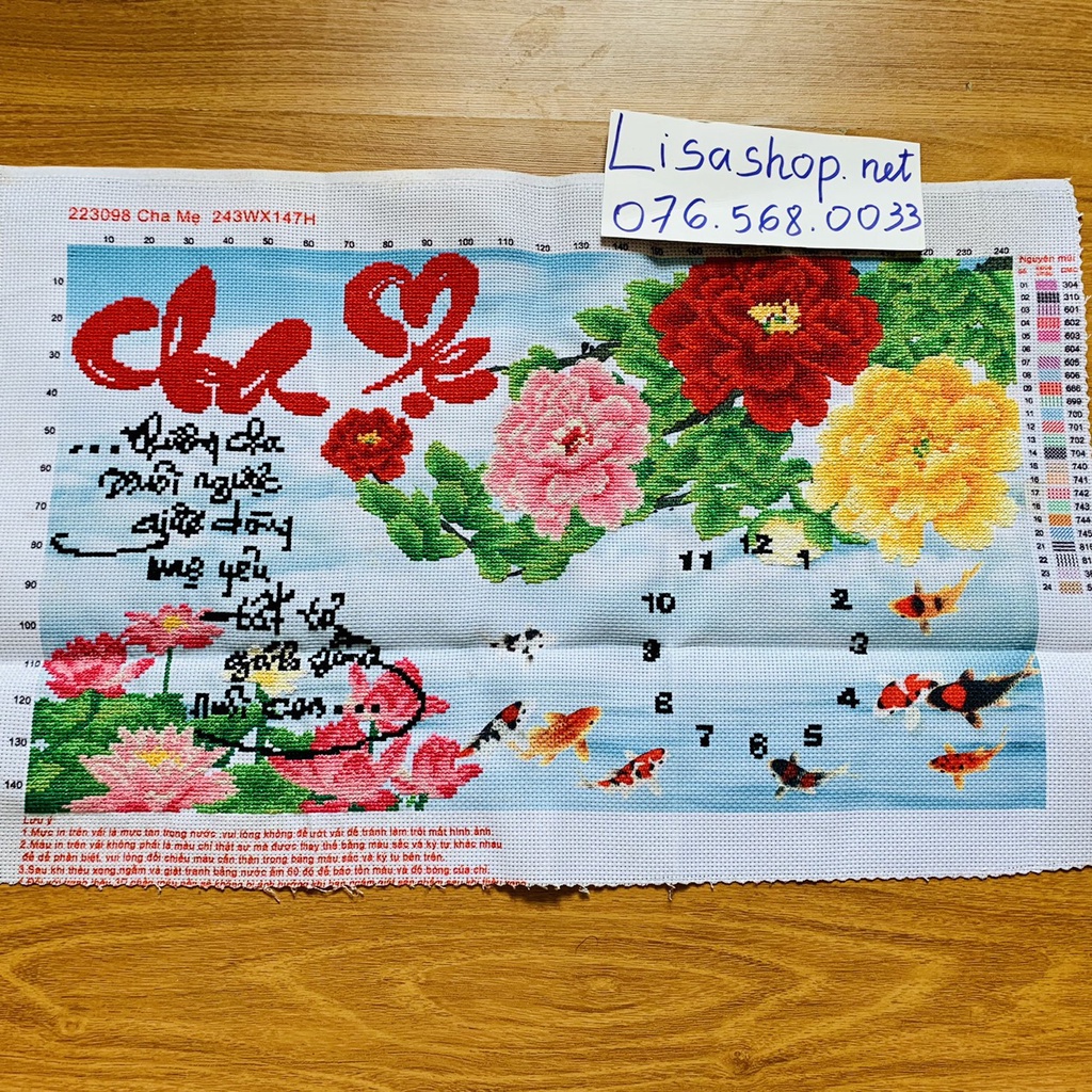 Tranh thêu chữ thập CHA MẸ đã thành phẩm 58x37cm đã thêu 223098