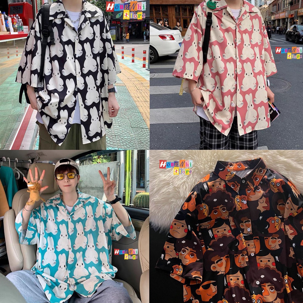 Áo Sơ Mi Họa Tiết Đi Biển Hoạt Hình Tay Lỡ Dáng Rộng Ulzzang Unisex - MM