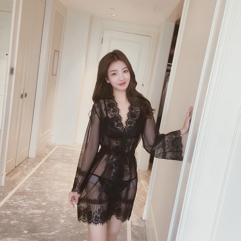 Mẫu mới - Set đồ lót kèm áo choàng xuyên thấu sexy (nh)