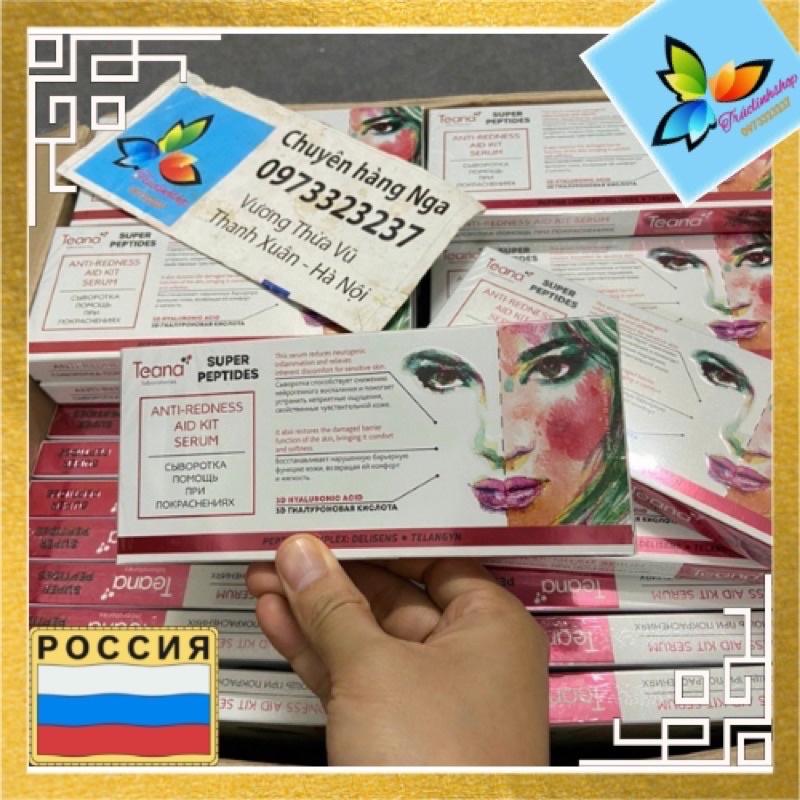Serum giảm mẩn đỏ, kích ứng, phục hồi da Teana Super Peptides Anti-redness Aid Kit 10 ống 20 ml