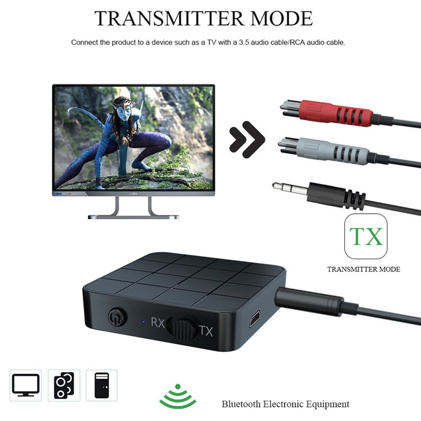 Bộ Thu Tín Hiệu Âm Thanh Bluetooth 5.0 Aux RCA 3.5mm Cho Tai Nghe Trên Xe Hơi TV Tai
