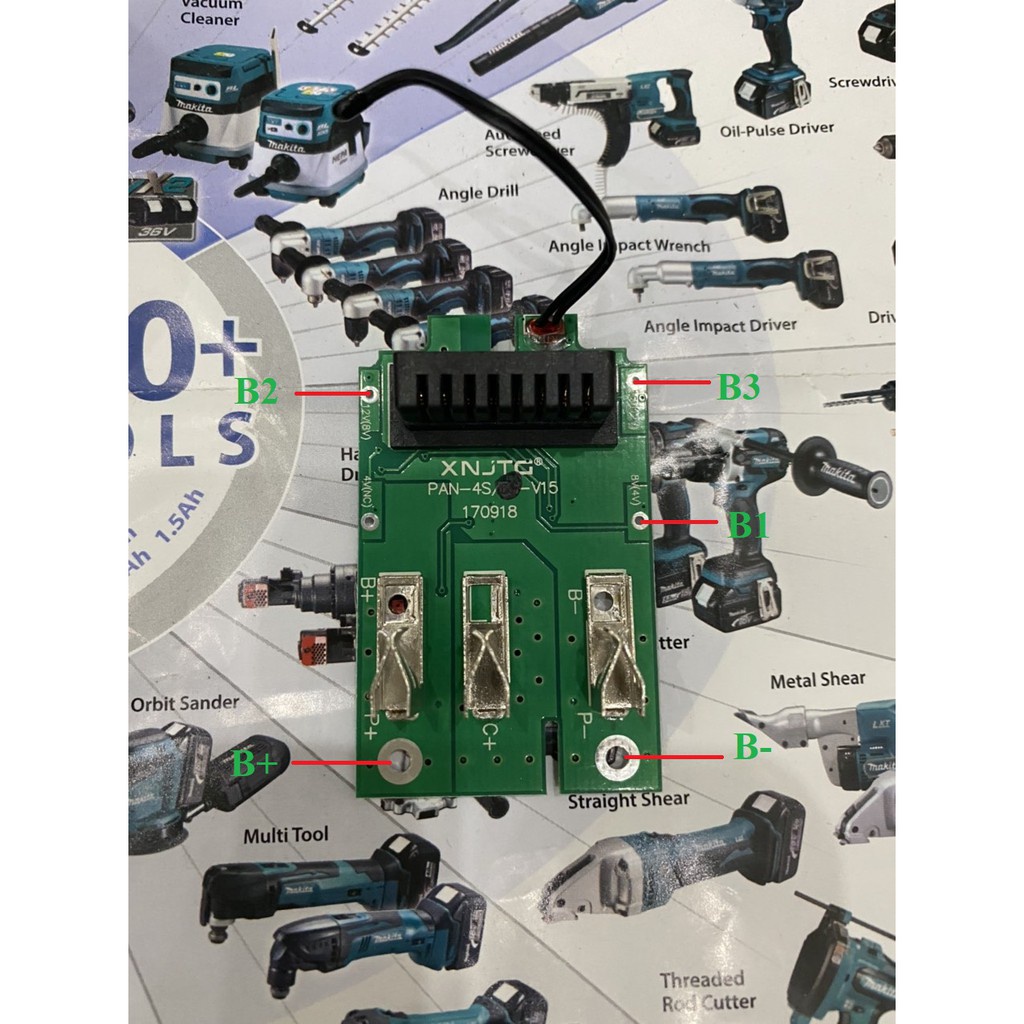 Vỏ mạch pin Panasonic 14.4V 2 hàng cell, nhận sạc zin hệ 80.