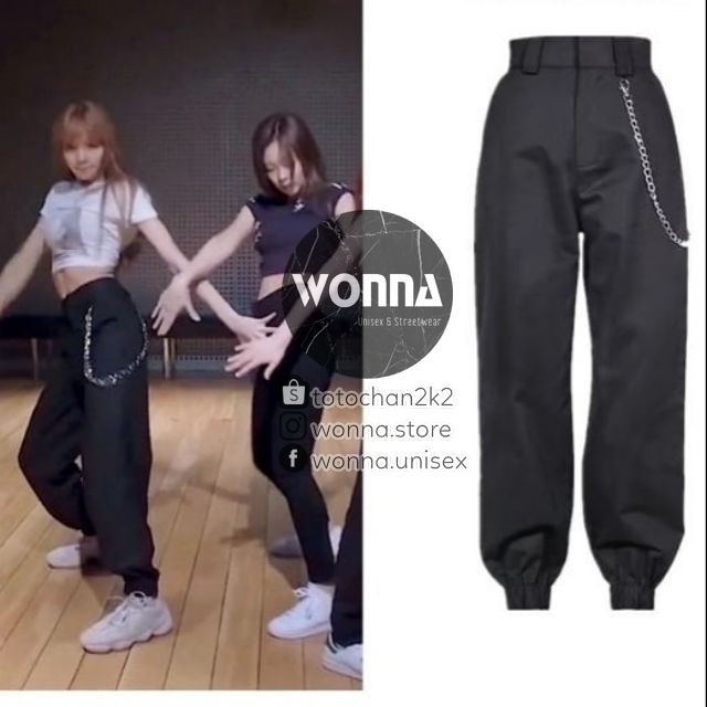 (ORDER) [ẢNH THẬT 4 ẢNH CUỐI] Jogger chain giống Lisa × Rose Blackpink Hyuna ulzzang unisex nam nữ đen nude | BigBuy360 - bigbuy360.vn