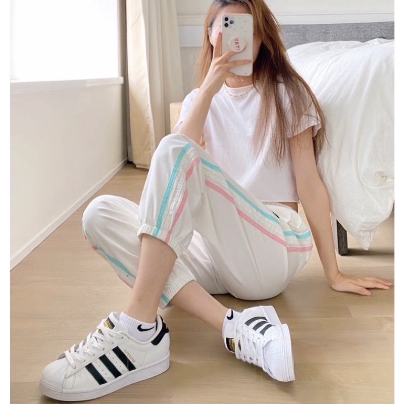 Quần Jogger Nam Nữ-Quần Ống Rộng 3 sọc  chun bo ống cực chất - Hai màu Đen và Trắng 3 Size M L XL