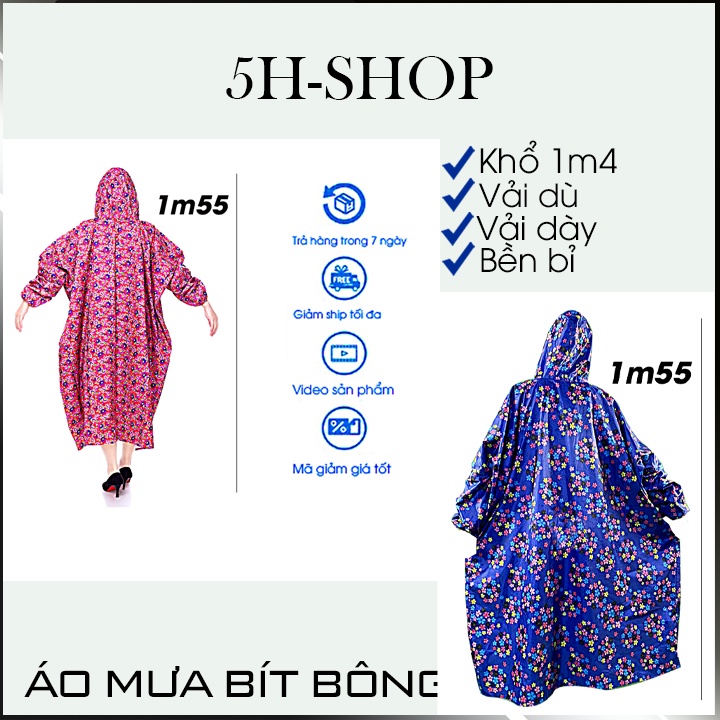 Áo mưa bít bông 5H-SHOP mẫu KKM04 , chất liệu vải dù , phong cách bền bỉ Size 1m5 luôn cổ, sản phẩm có túi đựng đẹp