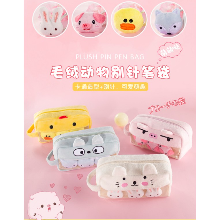 Bóp viết/Hộp bút bông vải nhung hình thú dễ thương