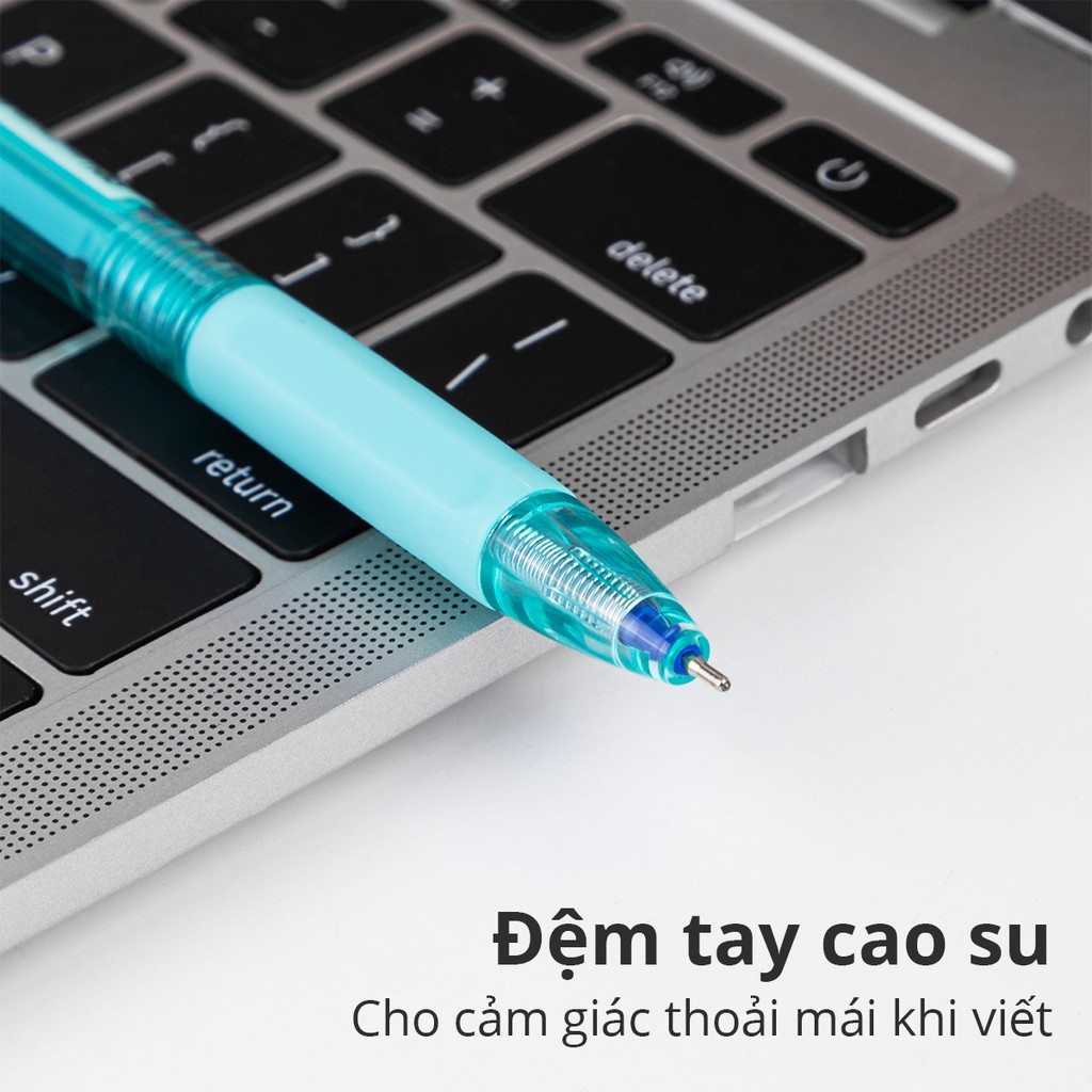 Bút bi bấm văn phòng mực xanh ngòi 0.7mm Deli giá rẻ viết nét đều trơn tru cho học sinh có đệm tay cao su EQ199