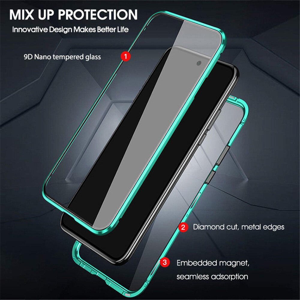 XIAOMI Ốp Điện Thoại Hai Mặt Kính Cường Lực Khung Kim Loại Hít Nam Châm Xoay 360 Độ Cho Redmi Note10 Pro 10s S