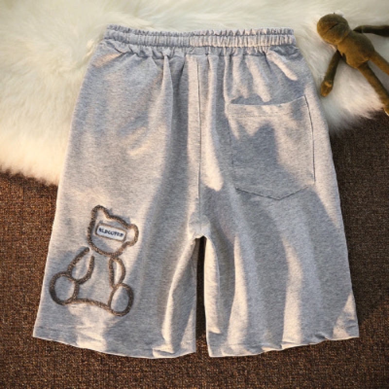 Quần short lửng thêu gấu ( 3 màu Đen, Hồng, Xám )