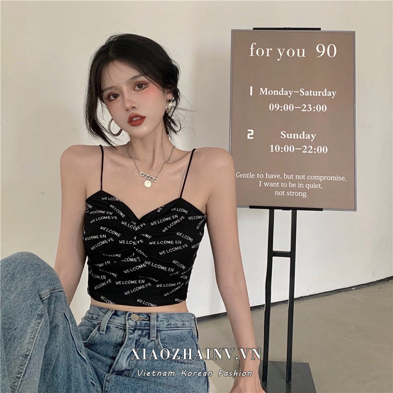 Áo hai dây đen XIAOZHAINV thời trang mùa hè retro phong cách Hàn Quốc 3 Màu Lựa Chọn