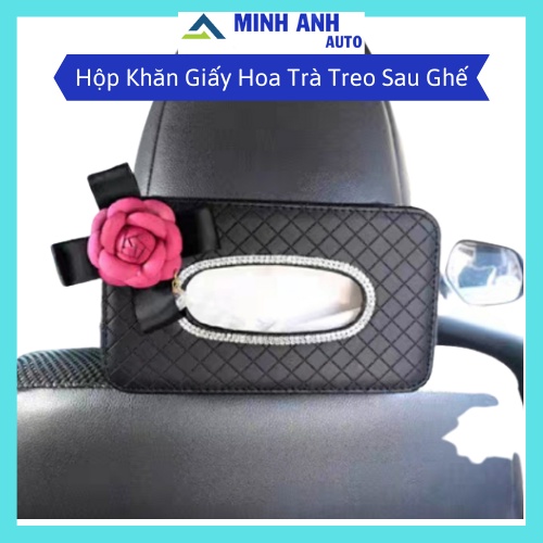 Hộp giấy đính đá hoa trà để taplo, Treo sau ghế ô tô thanh lịch quý phái