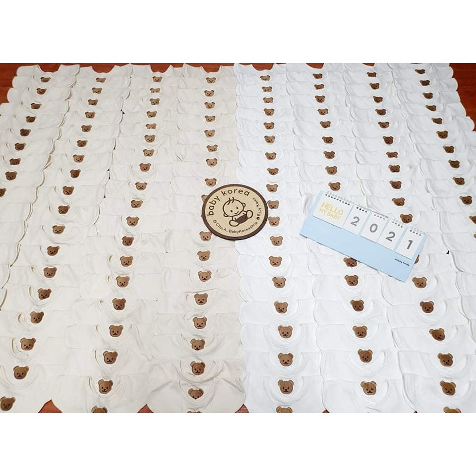 Yếm cổ hoa thêu gấu cotton Organic made in Korea cho bé thời trang trẻ em BABYKOREA