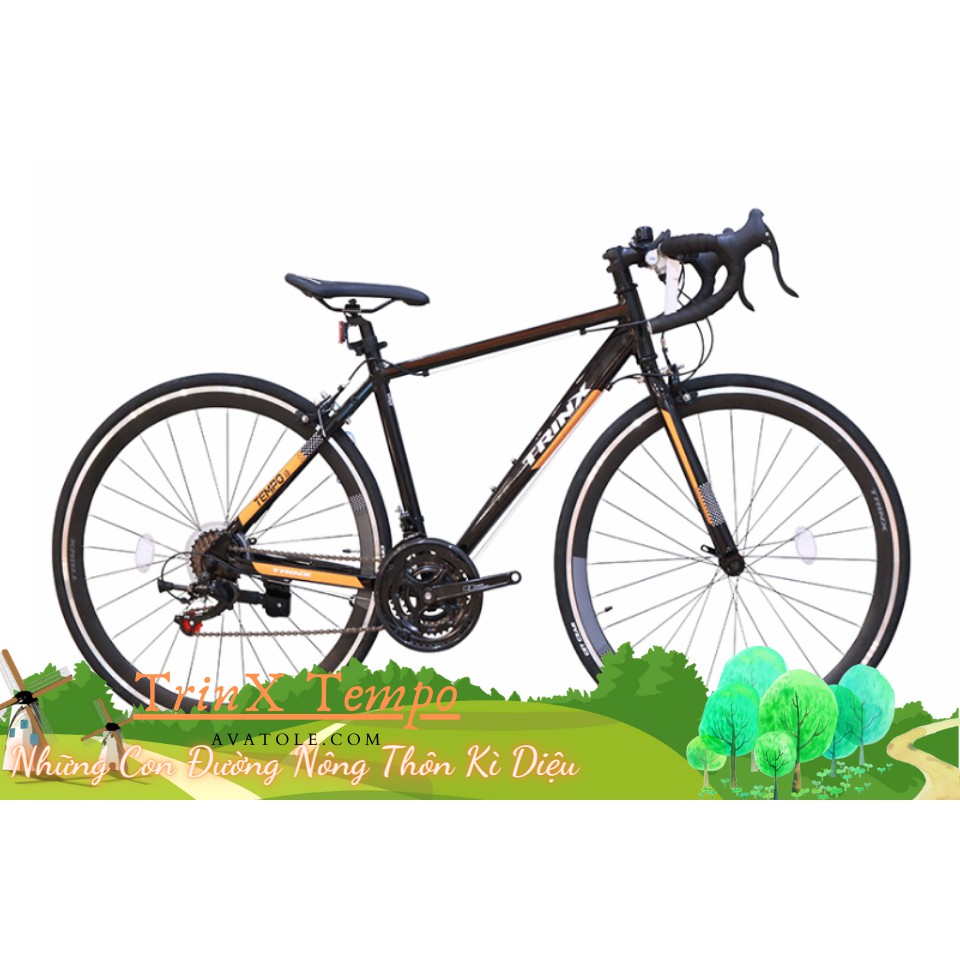 Xe đạp đua TrinX Tempo 1.0, Khung sườn hợp kim nhôm cao cấp, Bộ truyền động Shimano Tourney TZ, Màu Cam Nâu