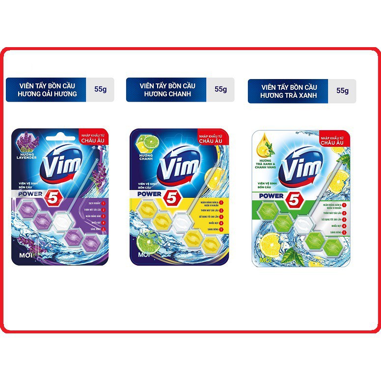 Viên Treo Bồn Cầu VIM POWER 5 sạch khuẩn thơm mát 55g