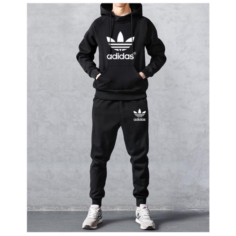 Bộ nỉ nam Adidas có mũ dày mặc cực ấm, Bộ đồ nỉ Thu Đông Nam cao cấp, bộ quần áo nỉ thể thao nam Đẹp
