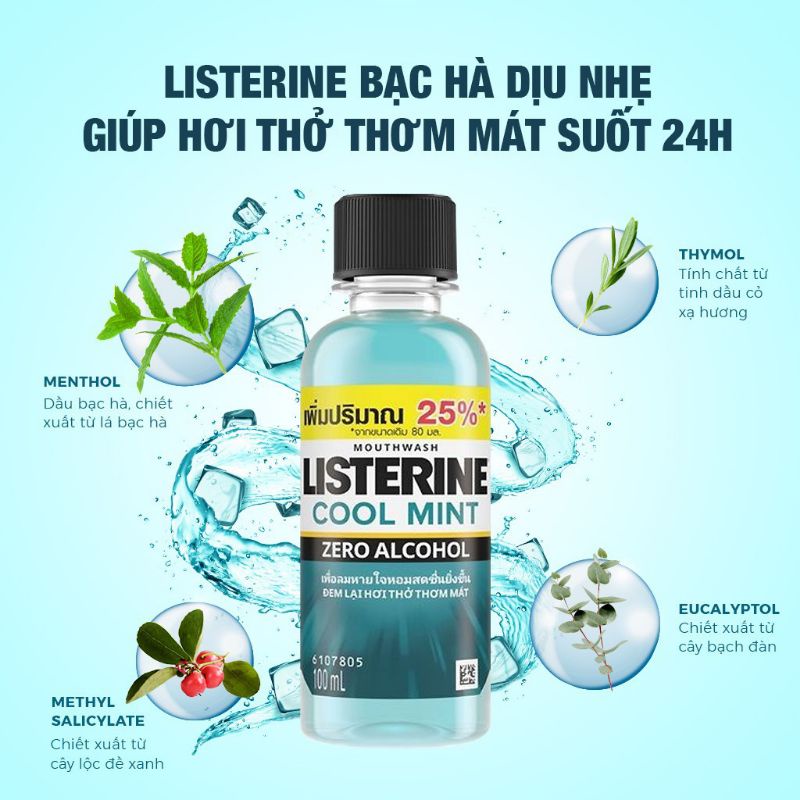 Nước súc miệng Listerine Cool mint Zero alcohol 100ml