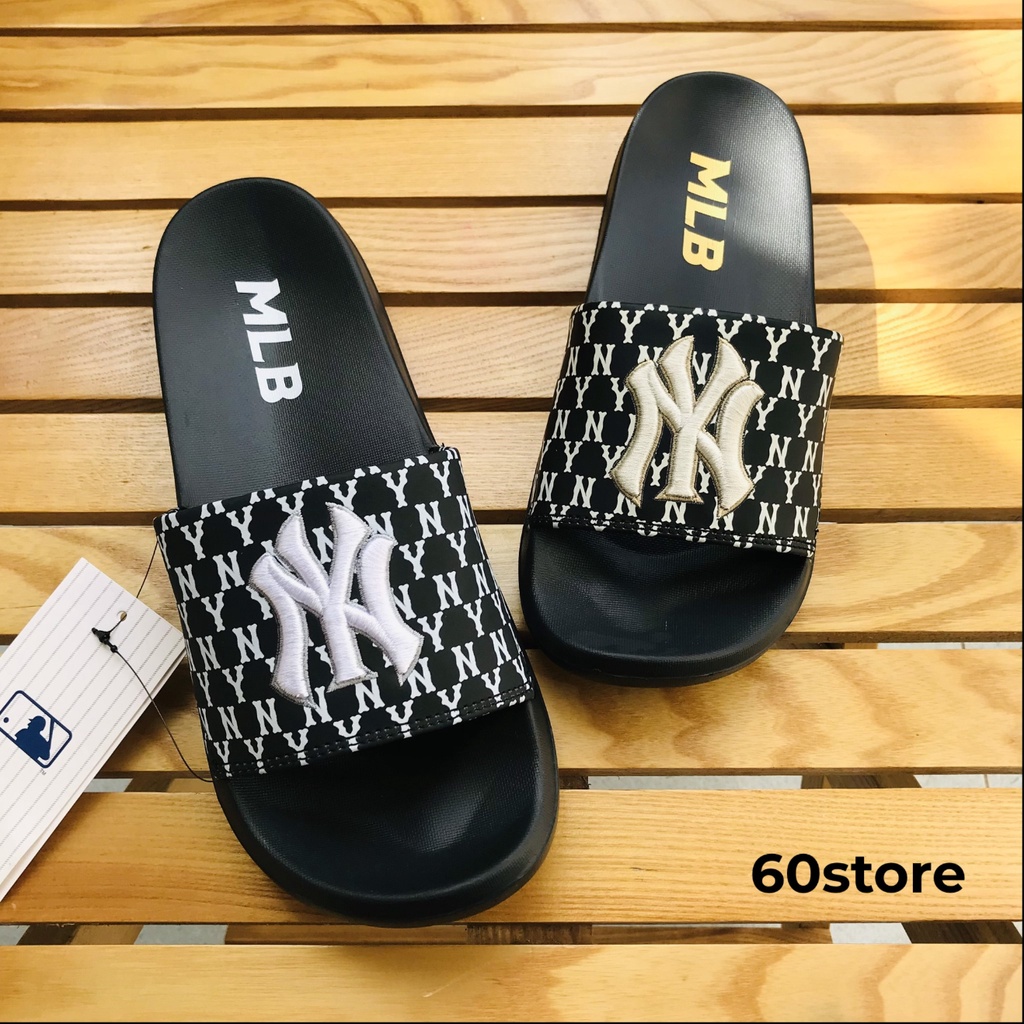 Dép MLB Thêu Chữ Nổi Sắc Nét Dép Quai Ngang Chữ NY Nam Nữ Thời Trang Unisex