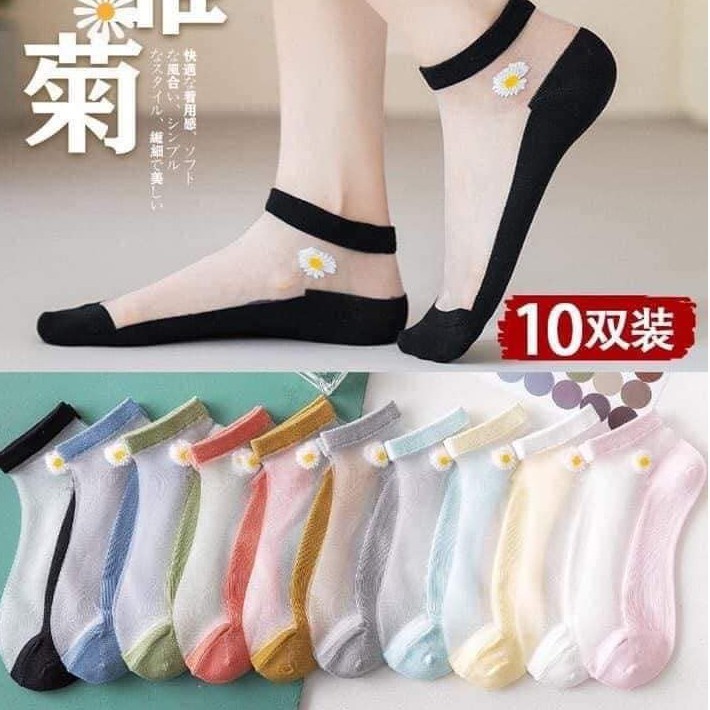 Tất lưới hoa cúc set 10 đôi cho nữ cổ ngắn thông hơi thoáng chân cực xinh-giadungsieure