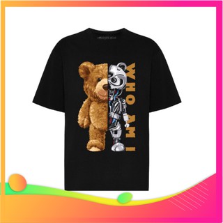 Áo Thun Unisex Gấu who i am Xưởng May Hiền Mai Form Rộng Vải Cotton Co Dãn - Áo Phông Nam Nữ Phong Cách Ulzzang