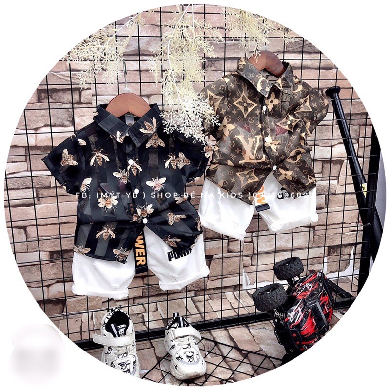 Sét sơ mi ong kèm quần kaki puma cho bé 8-16kg