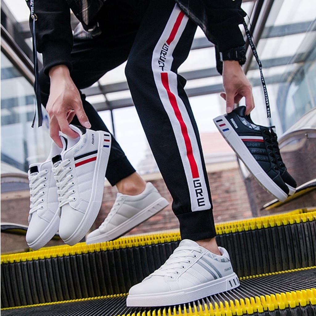 Giầy Sneaker Giầy Thể Thao Nam Da G07 Đế Mềm Chống Trơn Trượt Thoáng Khí Khử Mùi Phong Cách Hàn Quốc