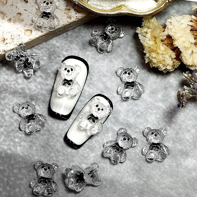 Set 5 Phụ Kiện Đính Móng Tay Hình Gấu 3D Dễ Thương