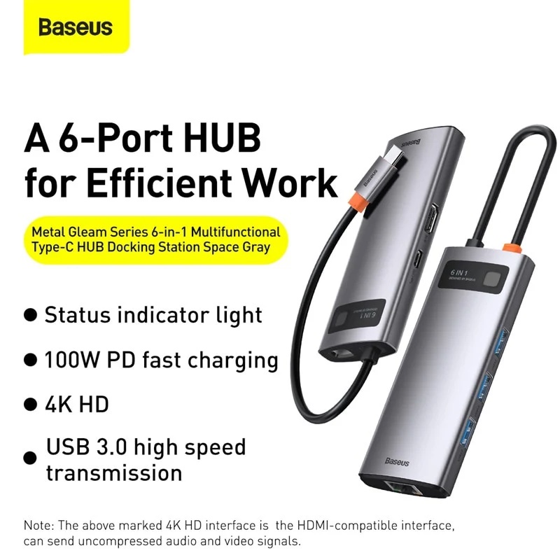 Bộ HUB Chuyển Đổi Đa Năng Baseus 8 in 1 HUB HDMI 4K USB 3.0 PD 100W thẻ SD 2.0 LAN Cho Laptop Macbook Samsung TV