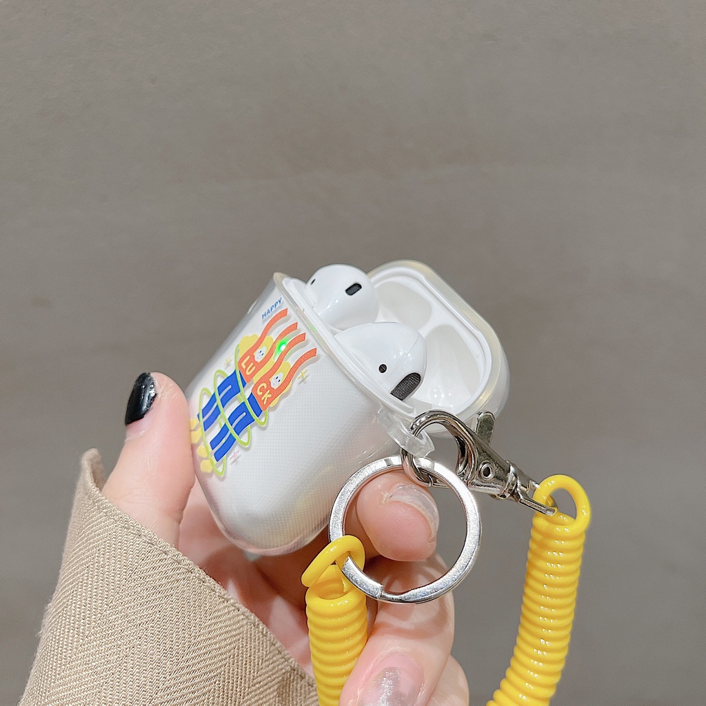 Vỏ Bảo Vệ Hộp Sạc Tai Nghe airpods 1 2 Pro 3rd Generation Pro 1/2 Trong Suốt Chống Sốc Họa Tiết Hoạt Hình Kèm Dây Đeo Kiểu Nhật Hàn