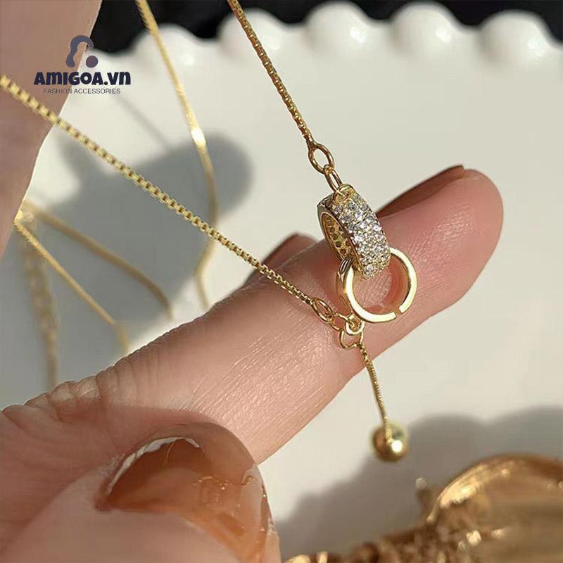 ✨✨Vòng cổ Hạt Tròn Mạ Bạc 925 Đính Đá Lấp Lánh Sang Trọng