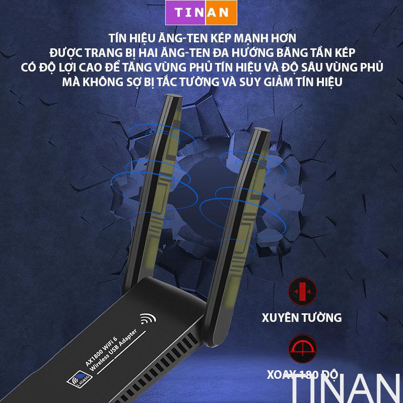 Card Mạng Không Dây 1800Mbps AX1803, Đầu Cắm USB 3.0 Cắm Máy Tính, WIFI 6 Tốc Độ Cao