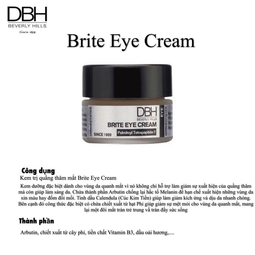 Kem dưỡng và giảm quầng thâm DBH - Brite eye cream 14g