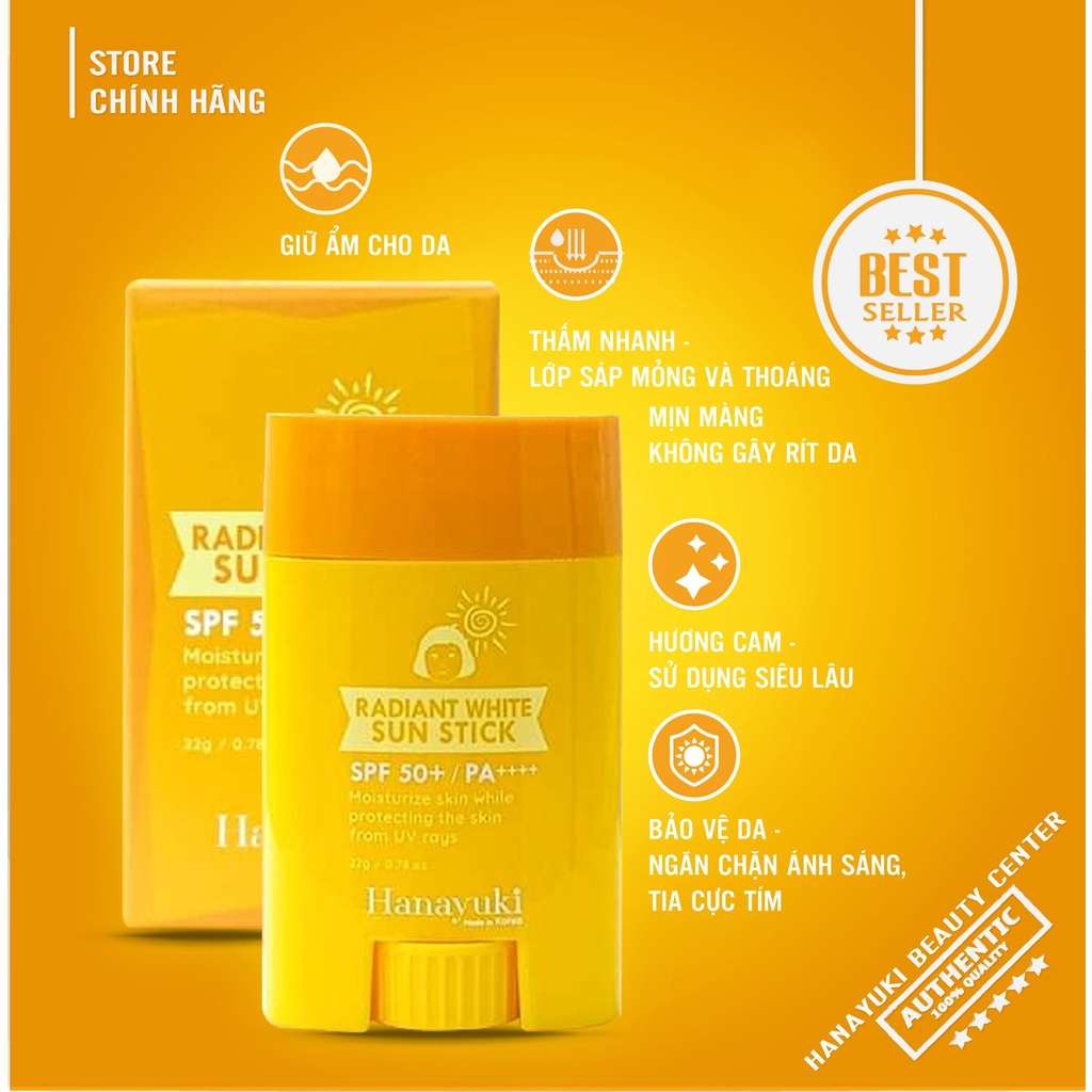 Kem chống nắng dạng thỏi trắng da Hanayuki Radiant White Sun Stick Korea SPF 50++++ Chính hãng 100%