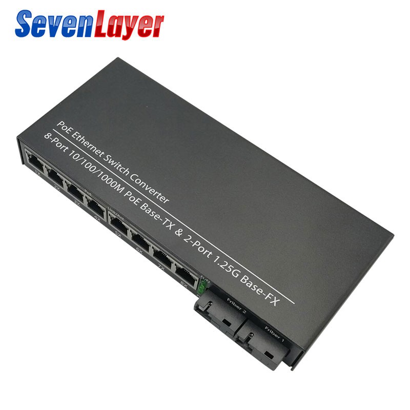 Bộ Chuyển Đổi Cáp Quang Gigabit Ethernet 10 / 100 / 1000M 8 RJ45 UTP Và 2 Cổng SC
