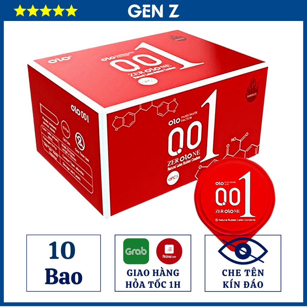 Bao cao su OLO 0.01 Đỏ Passionate Factor – BCS Mỏng, Nhiều Gel, Truyền Nhiệt Tốt, Cảm Giác Chân Thật - Hộp 10 bcs